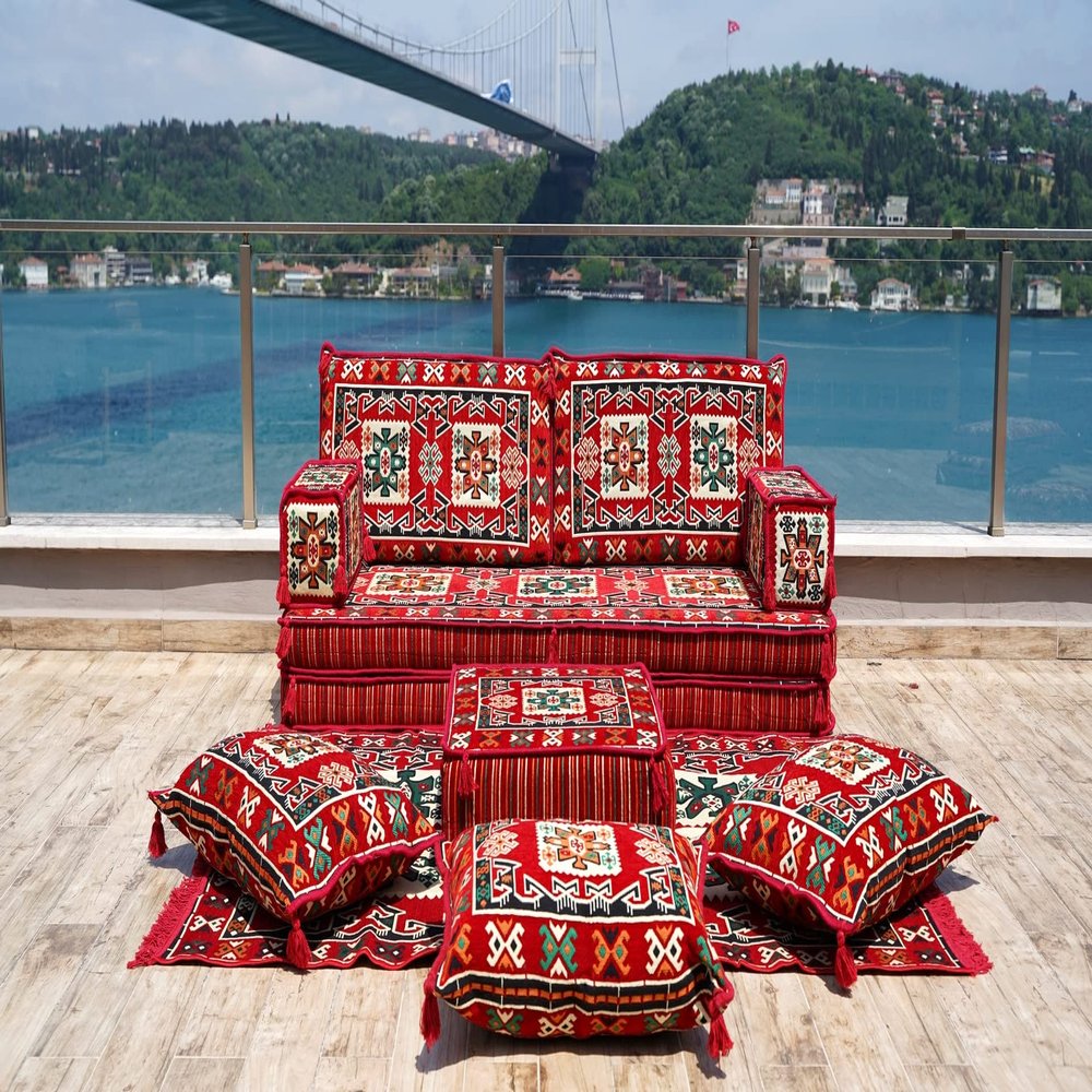 Arabic Majlis, Arabic Floor Couch, Oriental Cushion, Moroccan Cushion, Ethnic Floor Cushion, Turkish Floor Sofas, Ethnic Cushions, Terrace Garden Couches (Sofa Full Set)