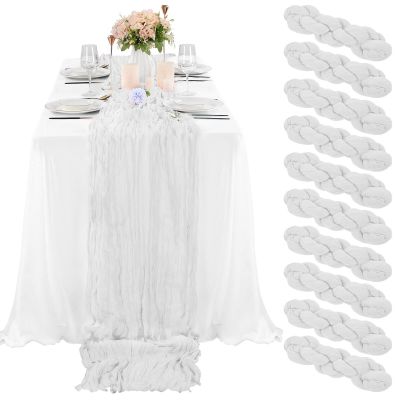 10 Pcs White Cheesecloth Table Runner 10FT, Gauze Cheese Cloth for Wedding Reception Rustic Sheer Bridal Shower Birthday Party Boho Table Decoration, Romantic Wedding Runner