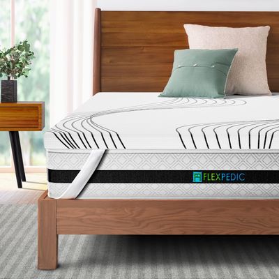 FLEXPEDIC 3D Breathable Mesh Cover and Coconut Shell Carbon Twin Memory Foam Firm Mattress Topper 3 Inch, Double-Sided Cooling Pad with Non-Slip Ventilated Cover, Pressure-Free Mattresses Toppers