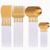 Silverware Flatware Cutlery Set, 24 PCS matte cutlery set silverware set stainless steel cutlery set western kitchen tableware cutlery silverware (Color : White gold) view 1