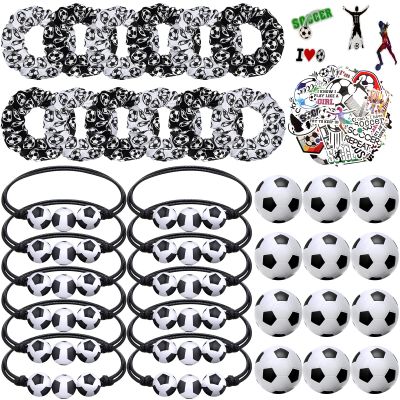Hoteam 86 Pcs Soccer Party Favors, 50 Sheets Soccer Stickers, 12 Sports Stress Ball, Mini Foam Ball, 12 Charm Bracelets, 12 Scrunchie sport Gifts for Birthday Party Supplies