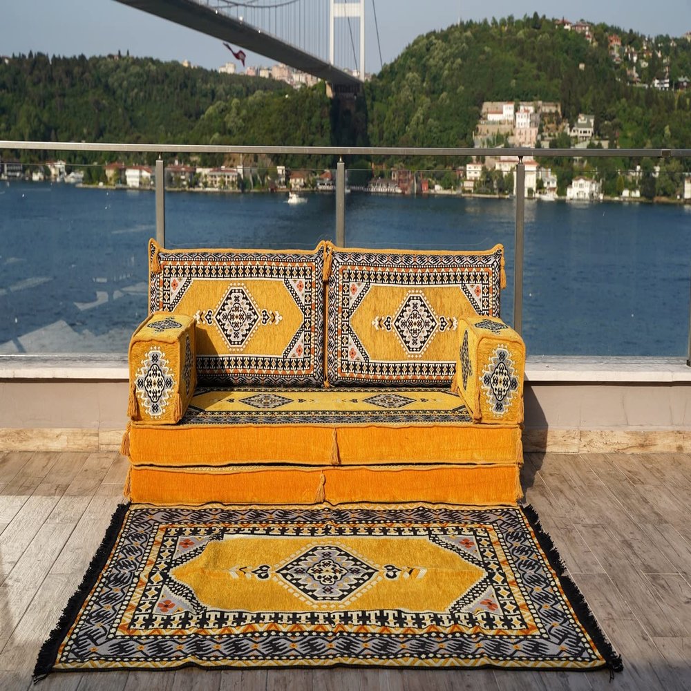 arabicsofa 8 Inch Thick Yellow Modular Arabic Majlis Sofa Set Moroccan Livingroom Couch