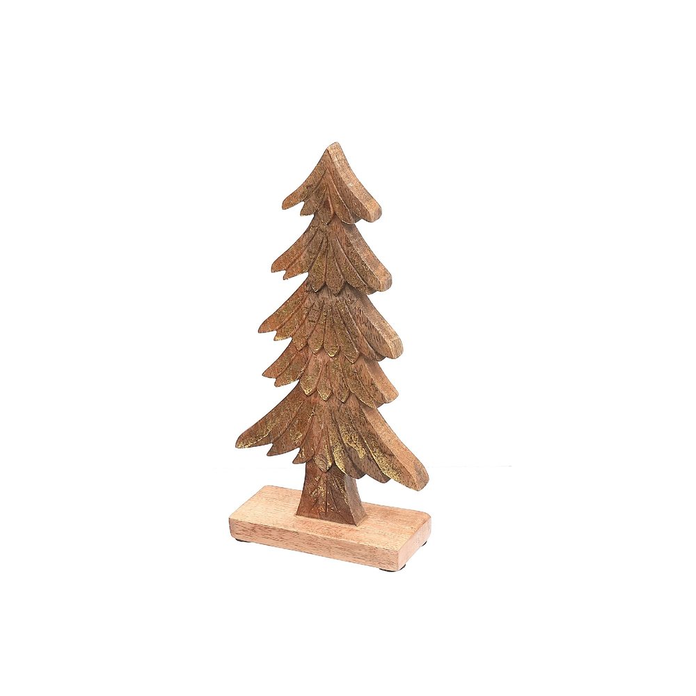 ih casa dcor Mango Wood Carved Tree Stand (Burnt) Holiday-Figurines, Brown