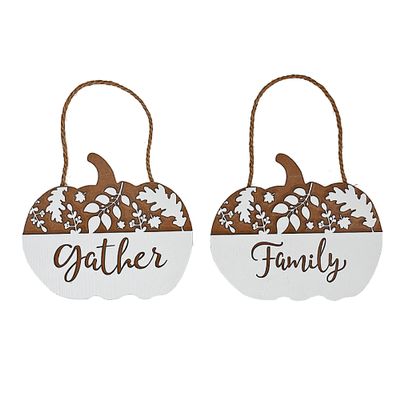ih casa dcor White Engraved Pumpkin Hanger (Asstd) - Set of 2