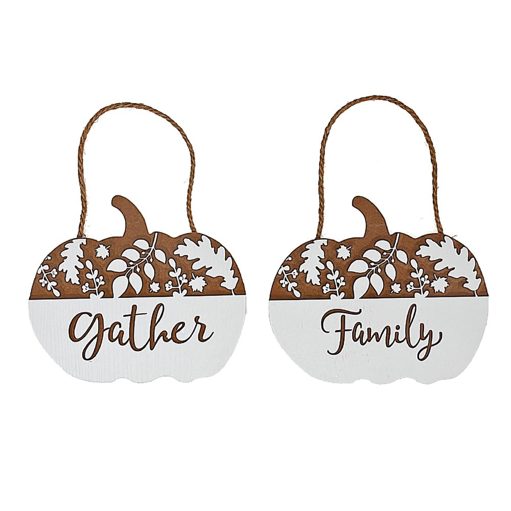 ih casa dcor White Engraved Pumpkin Hanger (Asstd) - Set of 2