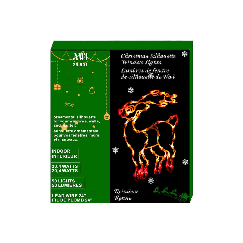 ih casa dcor 50 Lt Mini Bulb Indoor Window Silhouette (Reindeer) String-Lights, Multi