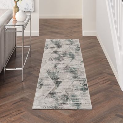 Nourison Home Thalia Abstract Grey/Beige 2'2" x 8' Area Rug, Easy Cleaning, Non Shedding, Bed Room, Living Room, Dining Room, Kitchen (2x8)