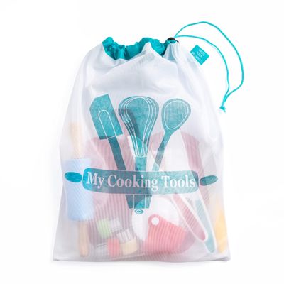 Cooking with Kids - Turquoise Nylon Mesh Storage Bag - Kids' Cooking & Baking Tools - 17" x 11" - Drawstring Closure - Hanging, Sturdy Handles