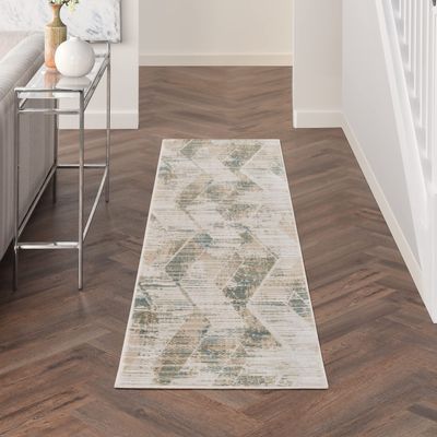 Nourison Home Thalia Abstract Beige/Grey 2'2" x 8' Area Rug, Easy Cleaning, Non Shedding, Bed Room, Living Room, Dining Room, Kitchen (2x8)