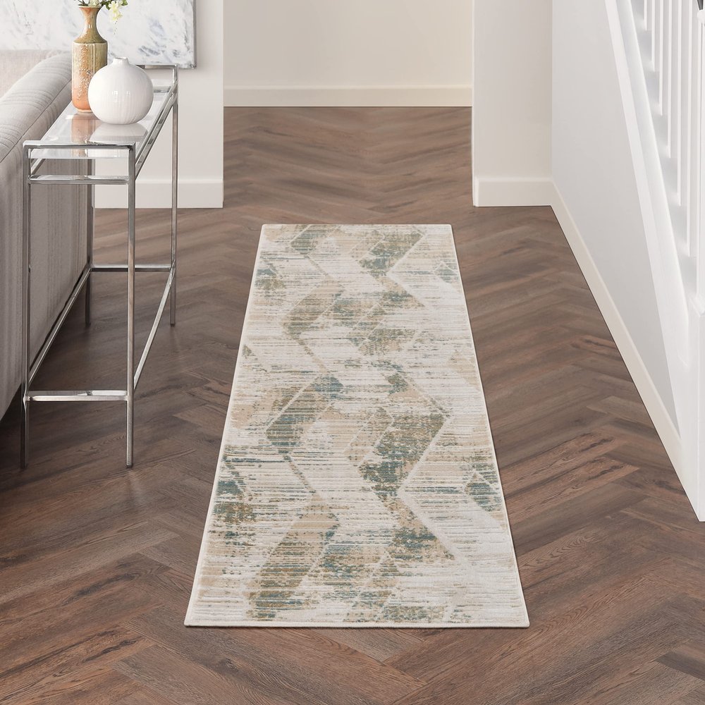 Nourison Home Thalia Abstract Beige/Grey 2'2" x 8' Area Rug, Easy Cleaning, Non Shedding, Bed Room, Living Room, Dining Room, Kitchen (2x8)