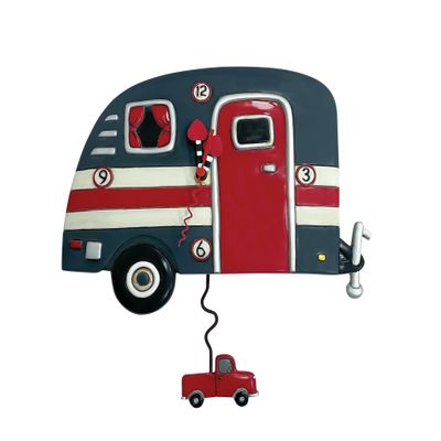Allen Designs Enesco Camper Life Vintage Trailer Sculpted Pendulum Wall Clock, 11 Inch, Multicolor