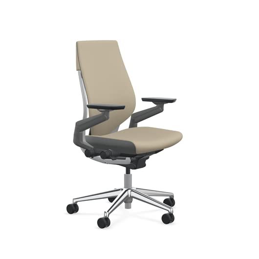 Steelcase Gesture Office Chair - Cogent: Connect Malt Fabric, High Seat Height, Wrapped Back, Light on Dark Frame with Polished Aluminum Base, Lumbar Support, and Hard Floor Casters