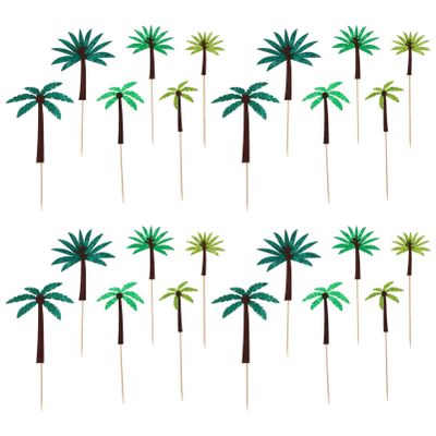 24pcs Coconut Cake Picks Tropical Party Artificial Palm Tree Decor Hawaiian Cupcake Picks Botanical Decor Palm Tree Cake Decor Tree Cake Decorations Luau Dessert Table Accessories