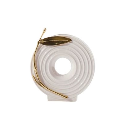 Home vase Simple White Ceramic Vase Decoration Desktop Center Vase Modern Living Room Dried Flower Flower Arrangement Flower Brass Branch Decoration Decorative Vase
