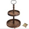 Farmhouse Wooden Decorative Two Tiered Trays+ Pu Leather Tray,Wood 2 Tier Serving Tray Stand for Rustic Table Centerpiece,Kitchen Decor,Coffee Bar, or Cupcake Stand (Brown) view 1