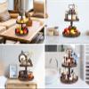 Farmhouse Wooden Decorative Two Tiered Trays+ Pu Leather Tray,Wood 2 Tier Serving Tray Stand for Rustic Table Centerpiece,Kitchen Decor,Coffee Bar, or Cupcake Stand (Brown) view 3