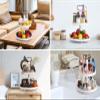 Farmhouse Wooden Decorative Two Tiered Trays+ Pu Leather Tray,Wood 2 Tier Serving Tray Stand for Rustic Table Centerpiece,Kitchen Decor,Coffee Bar, or Cupcake Stand (White) view 3