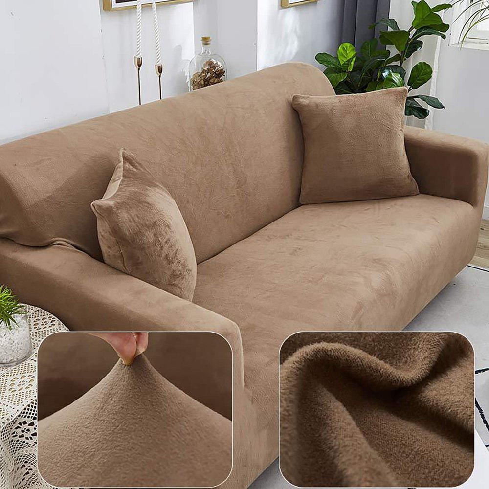 fmopq Stretch Sofa Slipcover 1 2 3 4 Seater Microfiber Sofa Cover 1-Piece Couch Cover Washable Furniture Protector with Non Skid Foam and Elastic Bottom for Kids Pets (Brown 1 Seater)
