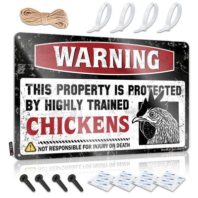 Bar Stuff for Man Cave Warning This Property is Protected by A Highly Trained Chicken1 Sign Bar Decor for Home Cool Things Under 20 Dollars ( Size : 30X40CM )