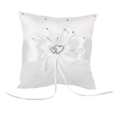 TOPINCN Ring Bearer Pillow 8 x 8 Inch Double Hearts Satin White