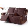 KinCam 100% Waterproof Recliner Loveseat Cover with Console, Non-Slip Reclining Couch Covers for 2 Seat, Recliner Sofa Cover Furniture Protector with Elastic Straps for Kids, Pets, Coffee view 1