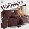 KinCam 100% Waterproof Recliner Loveseat Cover with Console, Non-Slip Reclining Couch Covers for 2 Seat, Recliner Sofa Cover Furniture Protector with Elastic Straps for Kids, Pets, Coffee view 3