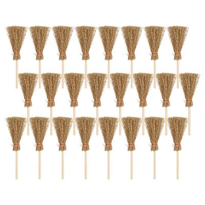 Pieces Mini Brooms for Crafts Mini Straw Brooms with Red Ropes Halloween Decor Ornaments Wizard Accessory for Home Office Decor