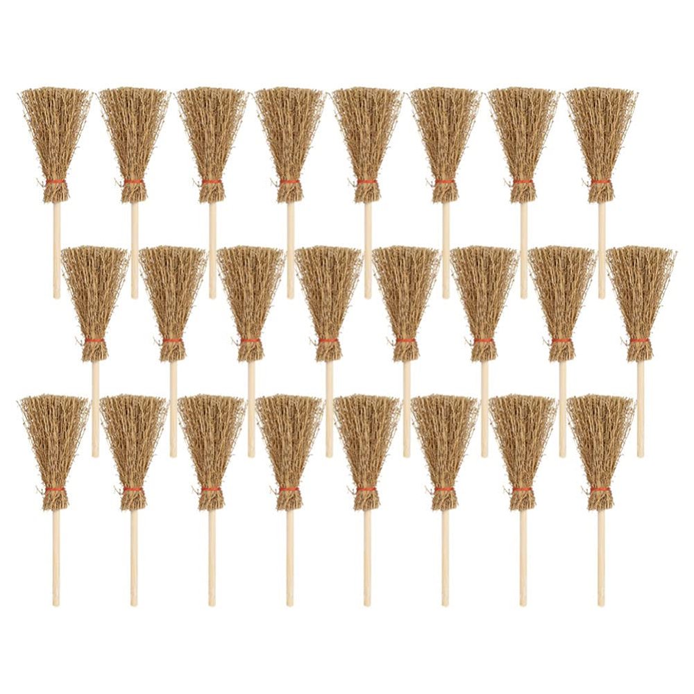 Pieces Mini Brooms for Crafts Mini Straw Brooms with Red Ropes Halloween Decor Ornaments Wizard Accessory for Home Office Decor