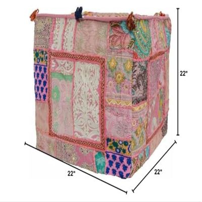 Indian Handmade Vintage Home Decor Desginer Kambari Square Pouf (22x22x22 Inch)