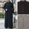 XSION Men's Muslim Dresses Long Sleeves Saudi Arab Thobe Middle East Long Gown Islamic Dubai Robe Kaftan Costume (Color : Black, Size : Medium) view 3