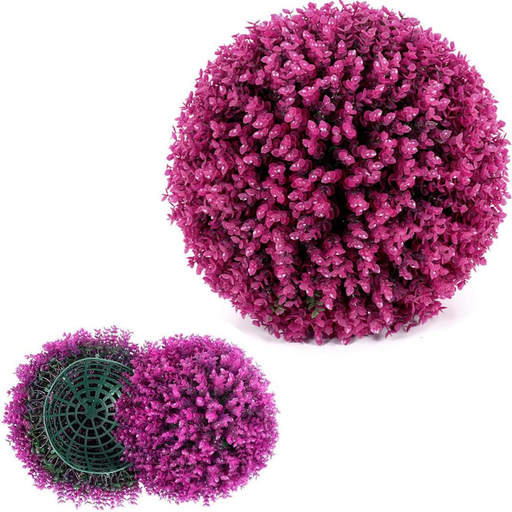 2PCS Artificial Plant Topiary Ball, Simulation Plant Grass Ball, Lifelike Plants Decor, for Home Garden Wedding Birthday Party Hanging Wall Decoration,Fuchsia,40cm/15.74in