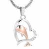 SHEIL Dolphin Heart Cremation Urn Pendant Necklace - 316L Stainless Steel Memorial Jewelry for Human/Pet Ashes view 1