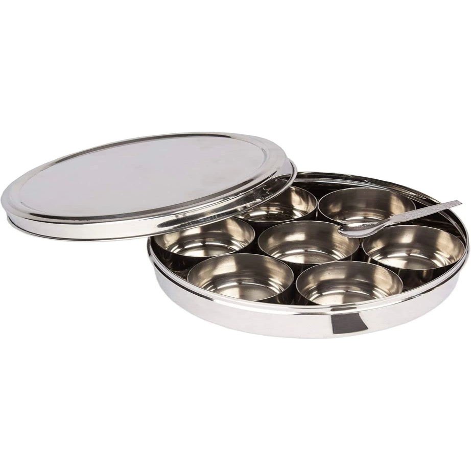 Stainless Steel 7 Spice Container / Masala Box for Kitchen 650 ml Air Tight & Dishwasher Safe 1 Piece Spice Set