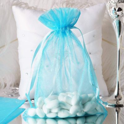 Balsa Circle 100 pcs 6x9 inch Turquoise Organza Gift Candy Favor Bags Drawstring Reusable Treat Pouches Wedding Jewerly Storage