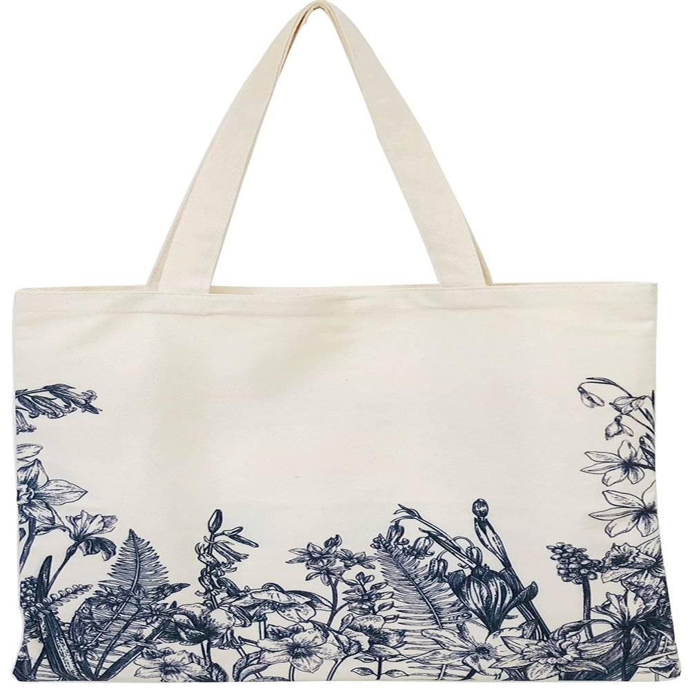Canvas Floral Botanical Tote Bag for Women , Reusable Grocery Bags, Cute Cat Tote Bags Aesthetic for Shopping