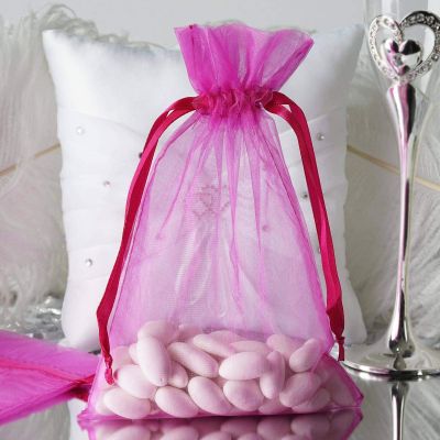 100 pcs 6x9 inch Fuchsia Organza Gift Candy Favor Bags Drawstring Reusable Treat Pouches Wedding Jewerly Storage