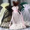 100 pcs 6x9 inch Fuchsia Organza Gift Candy Favor Bags Drawstring Reusable Treat Pouches Wedding Jewerly Storage view 2