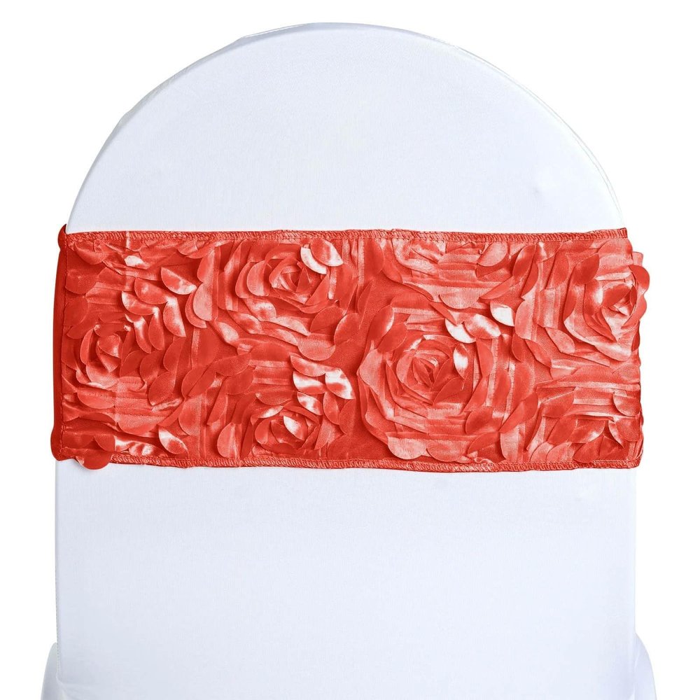 BalsaCircle 10 Red Satin Rosettes on Stretchable Spandex Chair Sashes - Wedding Ceremony Reception Decorations Supplies