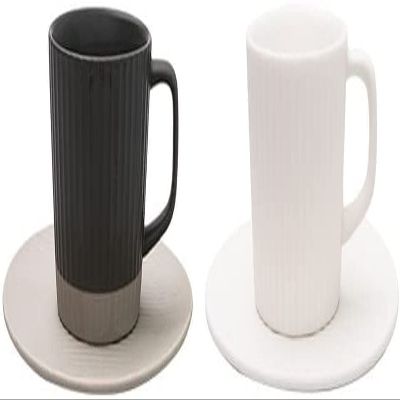 2 Pieces of Stoneware Cappuccino Cups and Saucers Simple Vertical Grain Texture 7oz Large Capacity Coffee Cup and Saucer Set Large Office and Home Cups