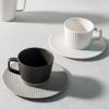 2 Pieces of Stoneware Cappuccino Cups and Saucers Simple Vertical Grain Texture 7oz Large Capacity Coffee Cup and Saucer Set Large Office and Home Cups view 2