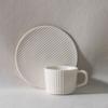 2 Pieces of Stoneware Cappuccino Cups and Saucers Simple Vertical Grain Texture 7oz Large Capacity Coffee Cup and Saucer Set Large Office and Home Cups view 4