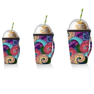 Interesting Octopus Whiskers Reusable Iced Coffee Cup Sleeve Colorful Octopus Whiskers Hot Insulator Sleeve Neoprene Cup Holder with Handle for Soda Coffee Latte Cups (16 oz)