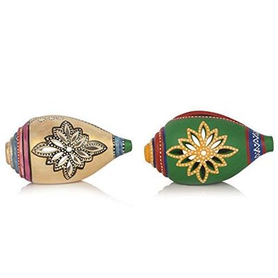 Western Eiderdown Presents Shankh Shaped Terracotta Handpainted Tea Light Holder Set of 2 (Non Electrical) #Aport-044