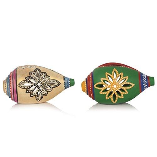Western Eiderdown Presents Shankh Shaped Terracotta Handpainted Tea Light Holder Set of 2 (Non Electrical) #Aport-044