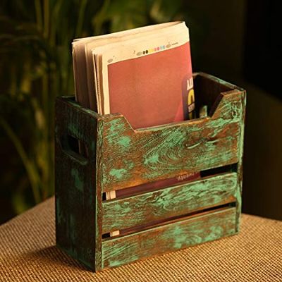 Western Eiderdown Presents Rustic Crate' Antique Finish Table Top Magazine Holder in Mango Wood - Magazine Rack Stand for Living Room Office Table Desk Newspaper Stand Racks #Aport-182