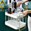 2-Tier Cups Mugs Drying Rack with Drain Tray, Tableware Fruit Storage Rack, Kitchen Countertop Organizer Shelf Tea Tray for Water Coffee Glass Cup Bowls Food and Seasoning Jar Holder (White) view 3