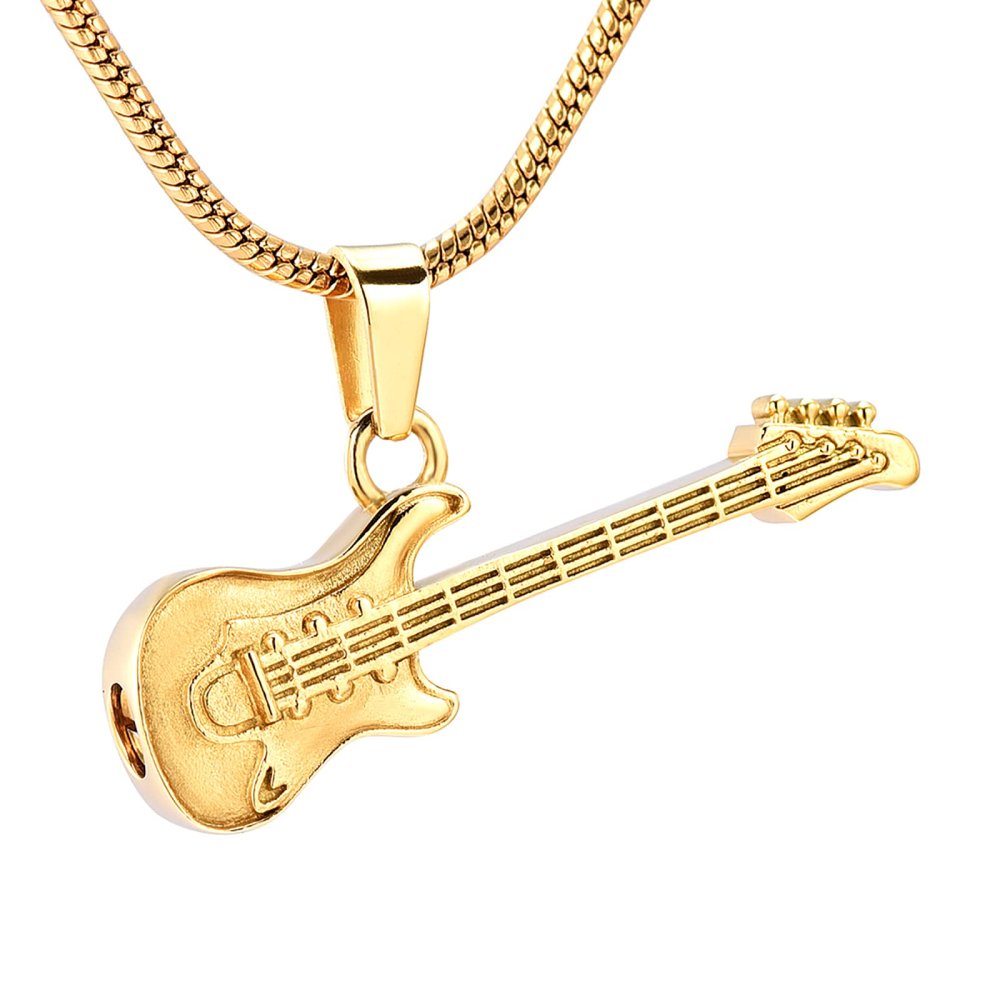 SHEIL Music Instrument Collection Cremation Jewelry for Ashes Pendant Stainless Steel Keepsake Memorial Guitar Urn Necklace