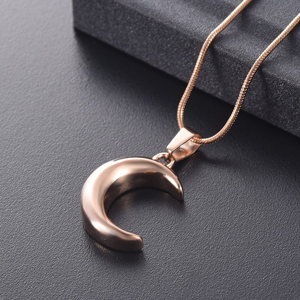 SHEIL Crescent Moon Memorial Urns Necklace for Ashes - Stainless Steel Cremation Keepsake Jewelry Pendant for Funeral Keepsake Gift