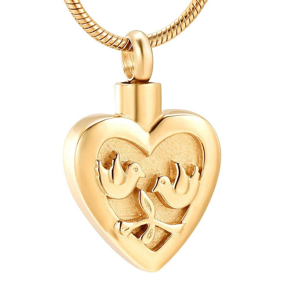 SHEIL Lovely Pet Dove Heart Pendant Peace Bird with Olive Branch Cremation Necklace Vintage Wing Pigeon Animal Cremation Pendant