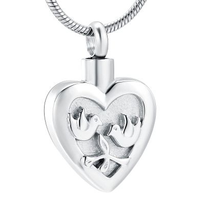 SHEIL Lovely Pet Dove Heart Pendant Peace Bird with Olive Branch Cremation Necklace Vintage Wing Pigeon Animal Cremation Pendant